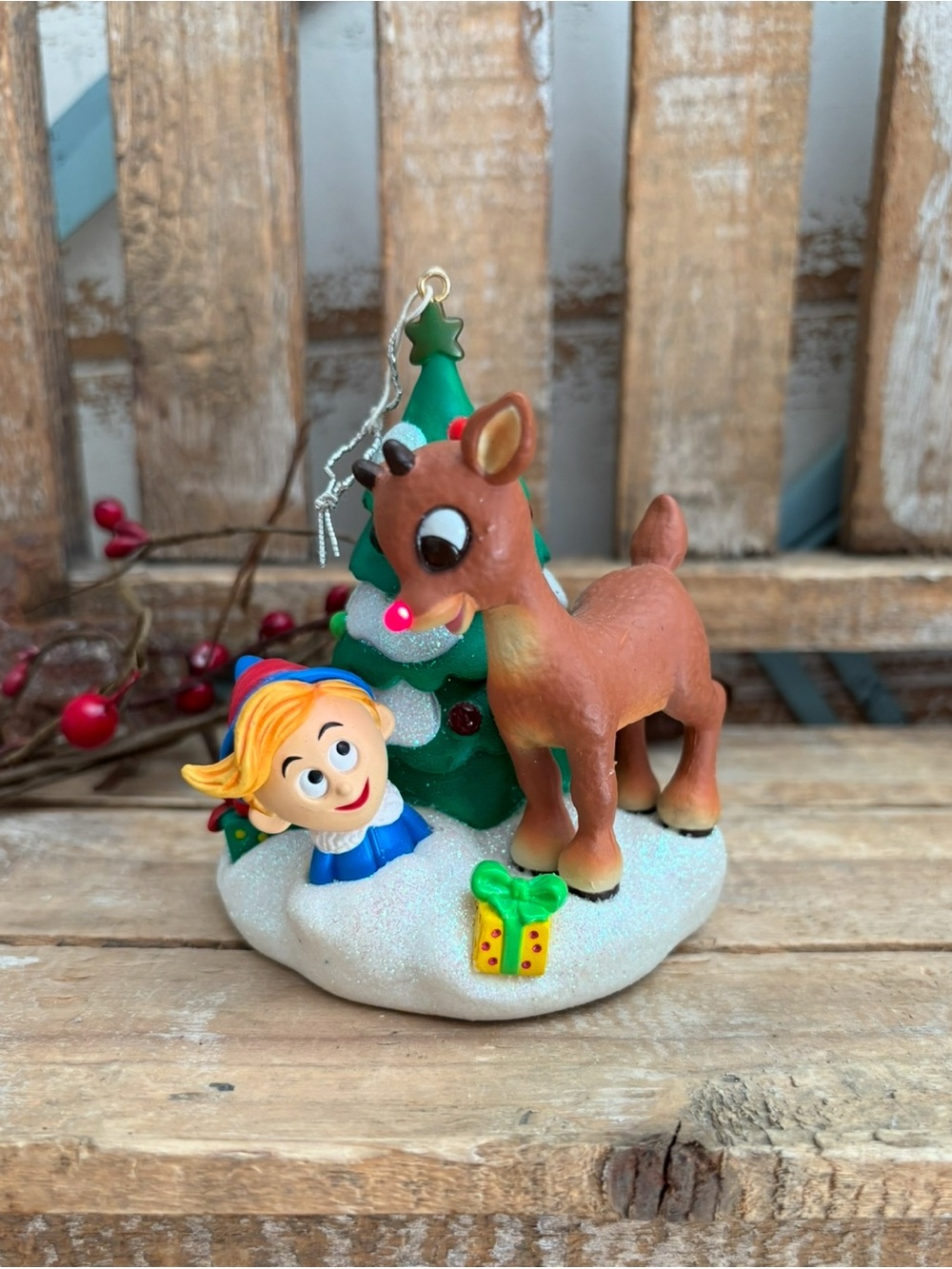 Carlton Cards Rudolph's Brightest Christmas Light up Ornament Hermie 2002